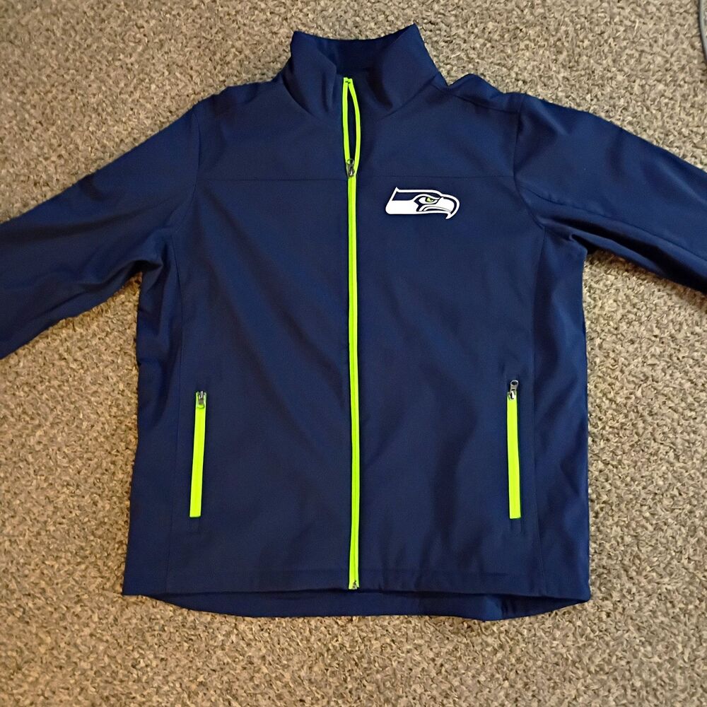 Seattle Seahawks NFL Football Full Zip Jacket, Blue/Green, Green Zipper
